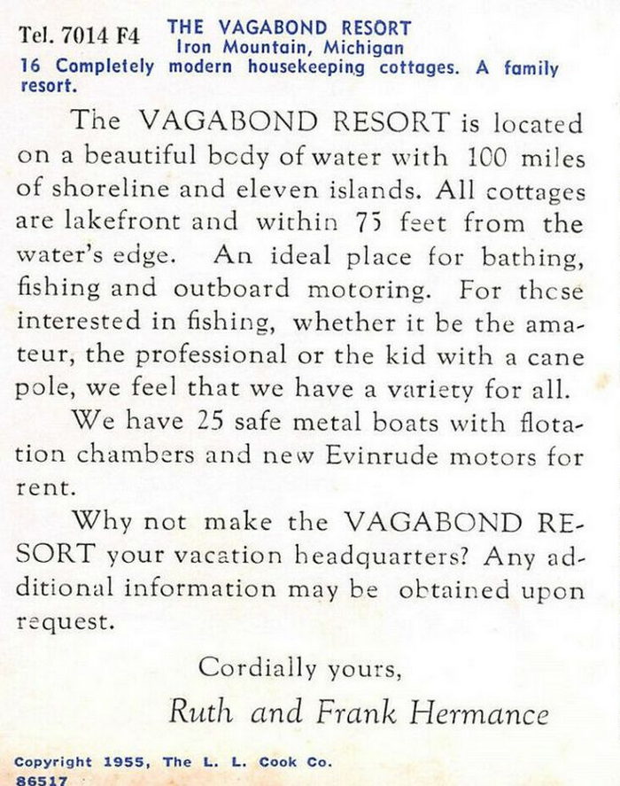 Vagabond Resort - Postcard Back (newer photo)